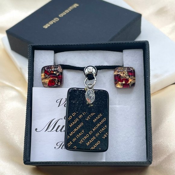 Italian Murano Glass set Necklace and Stud Earrings in Sterling Silver - Picture 4 of 5